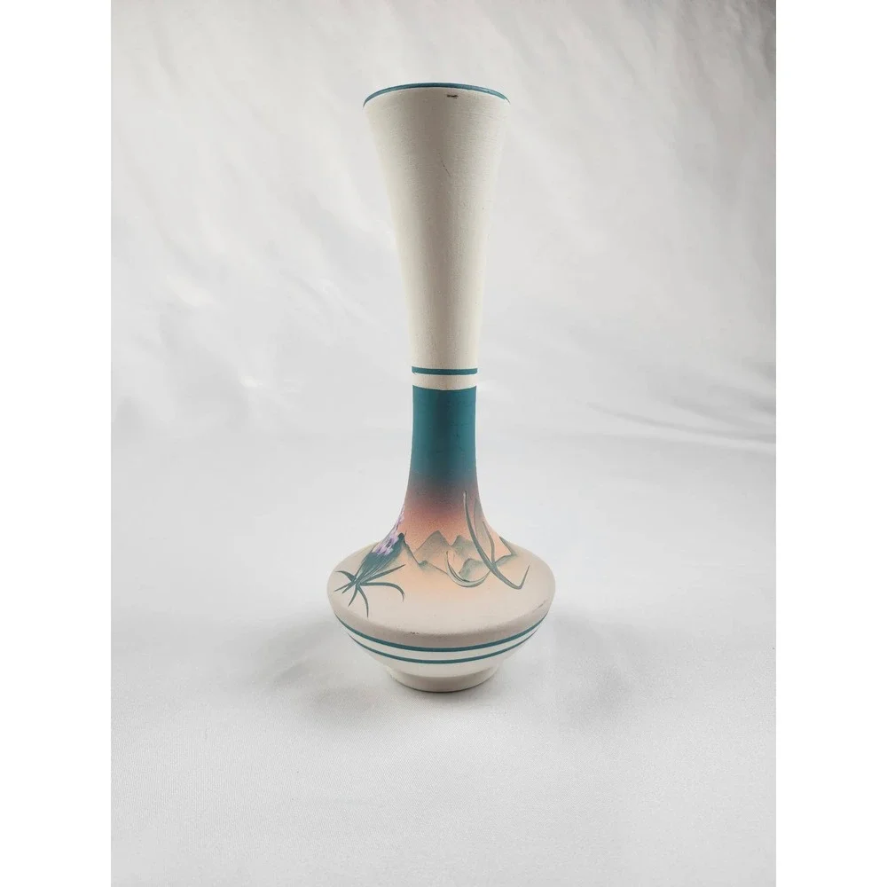 Vintage Hand Painted Southwestern Desert Bud Vase 8.5